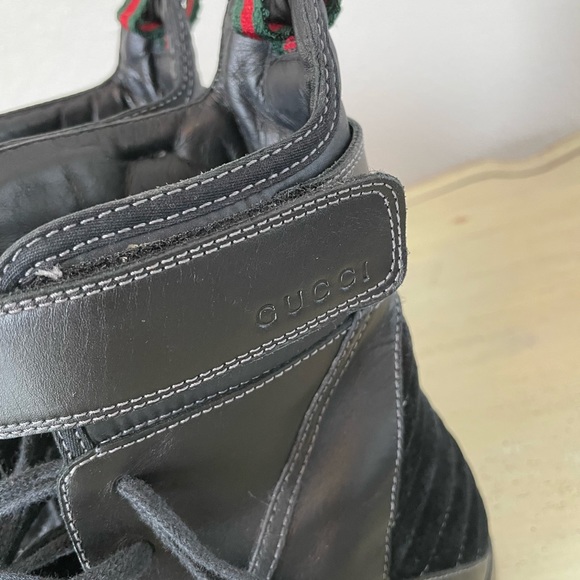 GUCCI Strap Quilted Suede & Leather High Top Sneakers Black Size 11 US 12 $860 - Picture 9 of 10